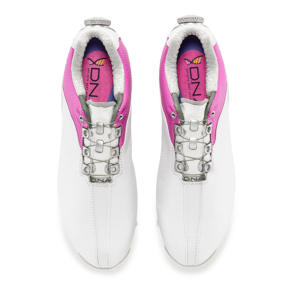 Foot Joy D.N.A. White & Pink Leather Golf Soft Spike Loafer Shoes 94804 8.5 W